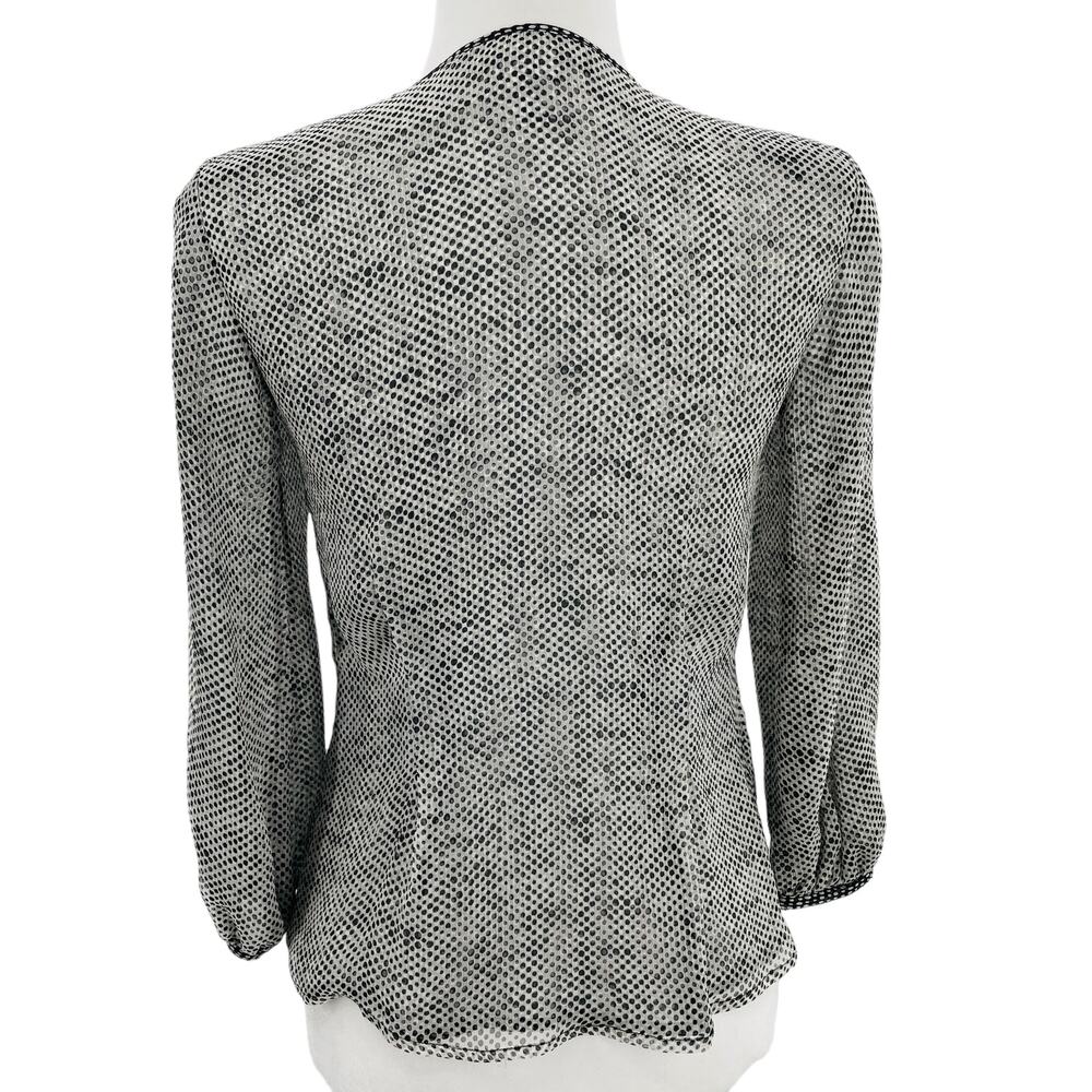 Lida Baday Black & White Silk Polka Dot Sheer Ruffle Blouse Women Sz 2 - Picture 3 of 14